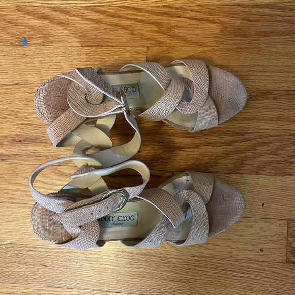 Jimmy Choo Women's Tan Wedge Sandals - Picture 2 of 6